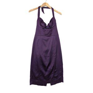 Bebe Satin Halter Dress Womens M‎ Purple Glam Cocktail Party Evening Event